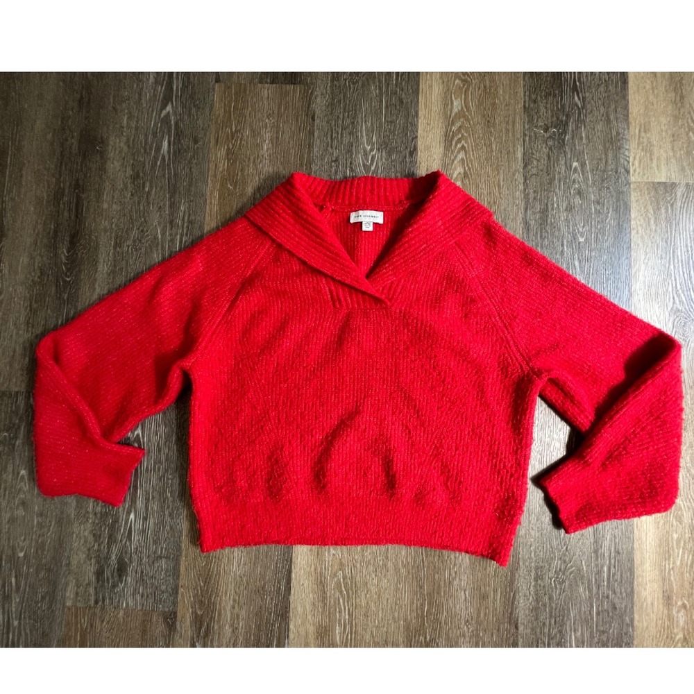 Free Assembly Sweater Women Medium Red Sailor Collar Textured Knit Pullover